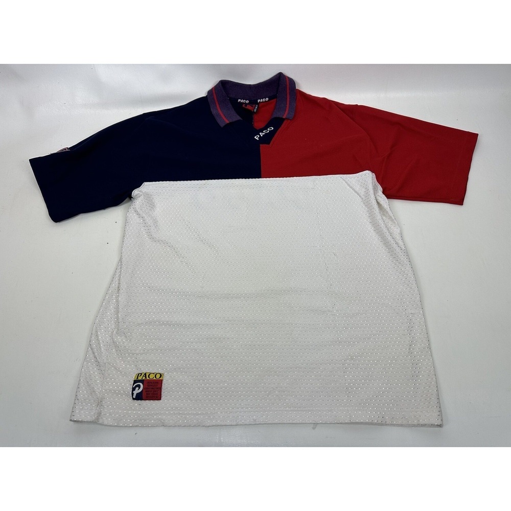 Paco Jeans Polo Shirt Mens Size Large‎ Hip Hop Red White Blue Colorblock Vintage